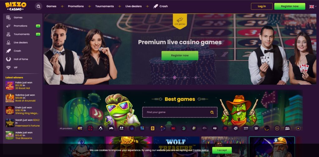 Bizzo casino website interface