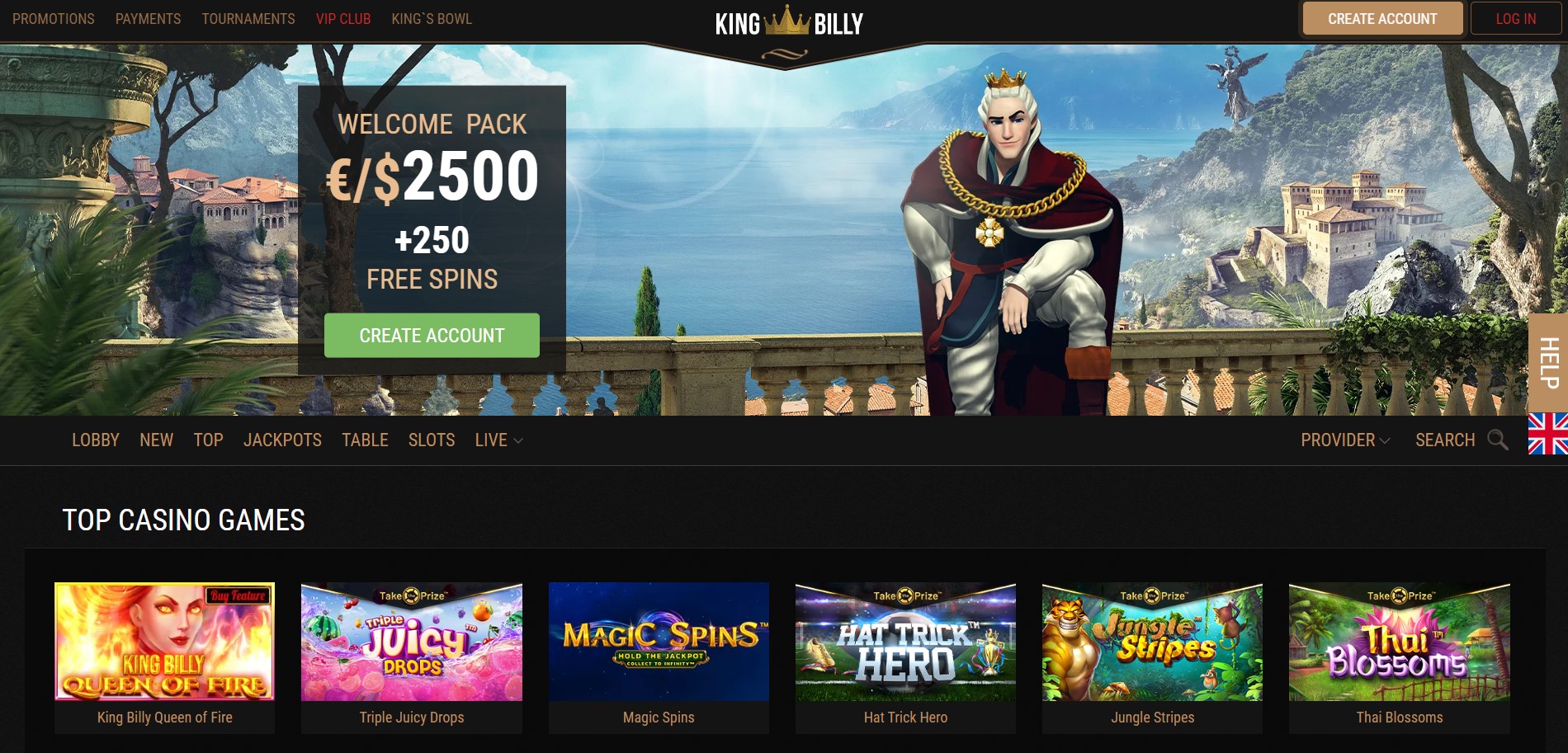 King Billy Online Casino – NZ$2,500 and 250 Free Spins Welcome Bonus